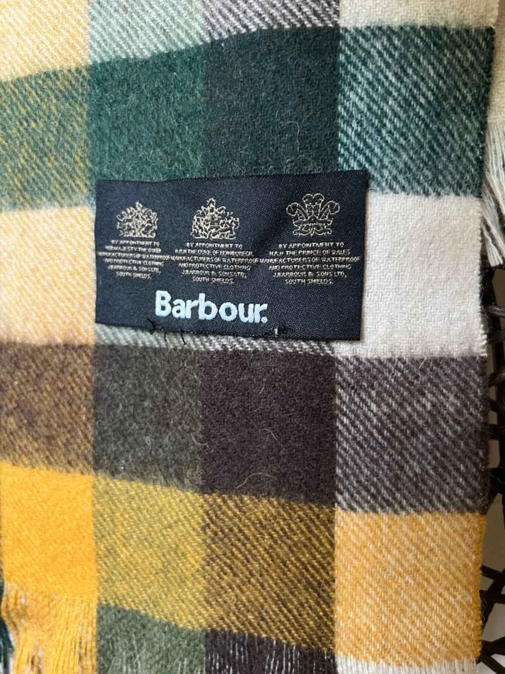 Barbour Tattersall Tartan Lambswool Fringe Scarf Forest Mist Check Pattern